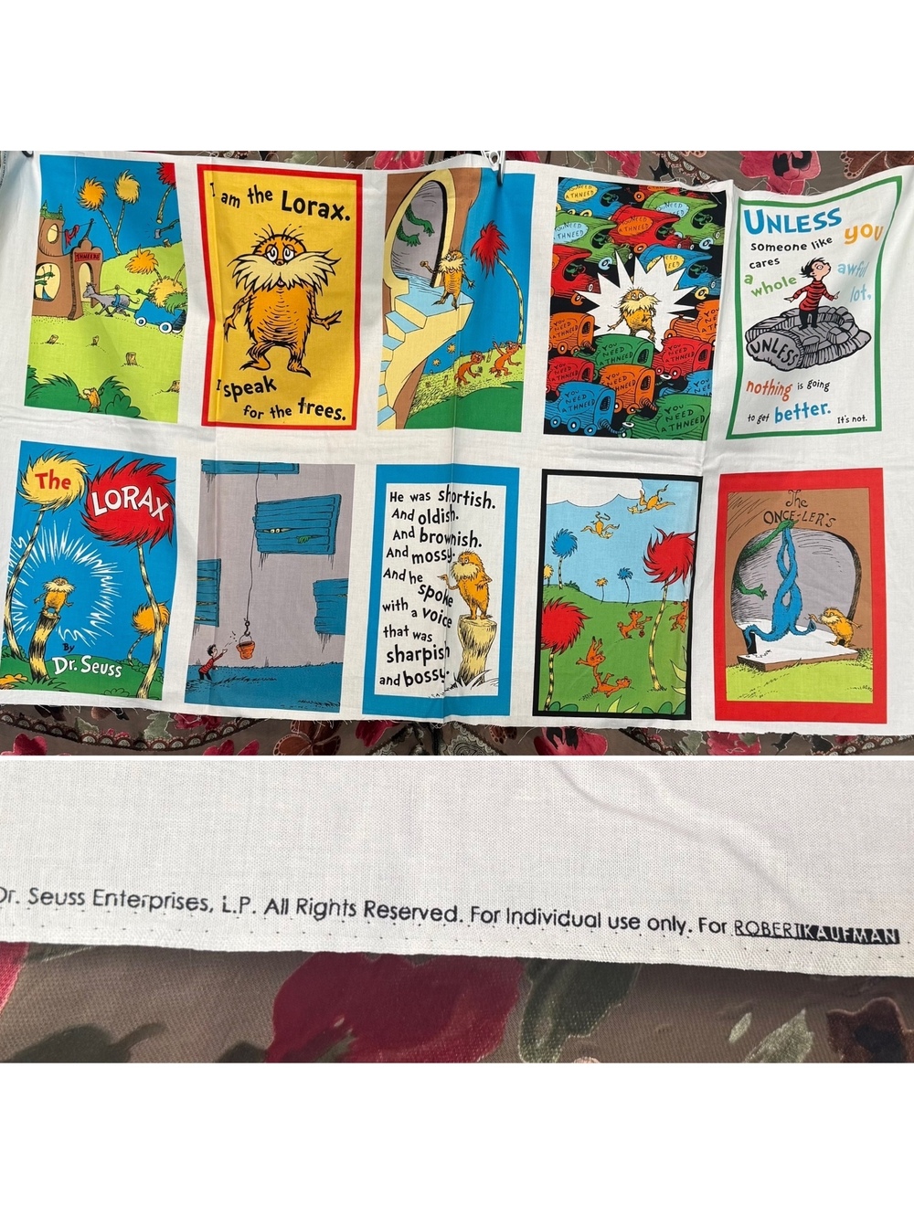 Dr. Seuss “The Lorax” Fabric Panel by Robert Kaufman—Rare/OOP Quilting Cotton